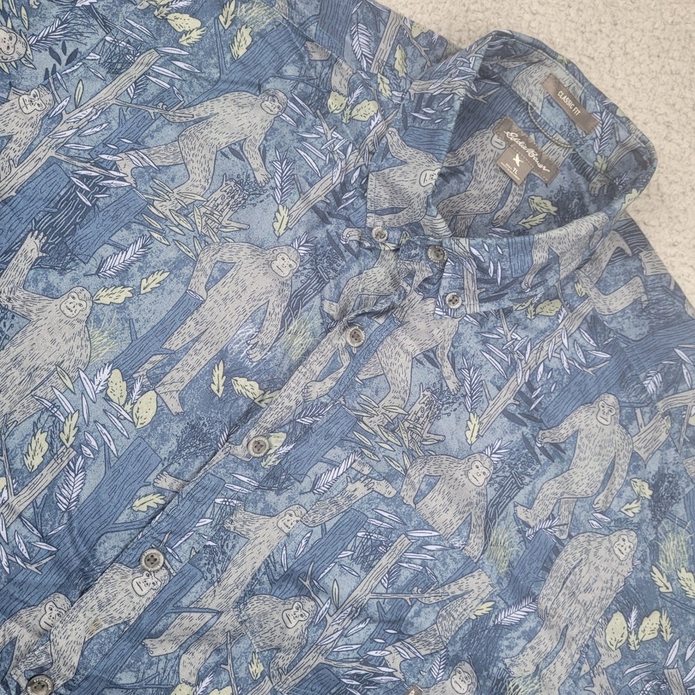 Eddie Bauer Mens Bigfoot Sasquatch Short Sleeve Large Tall Button Down Shirt
